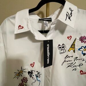 Karl Lagerfeld White Embroidered Shirt NWT